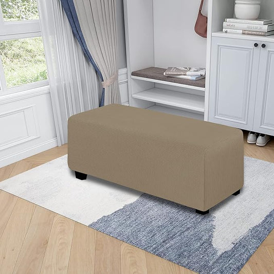 Easy-Going Stretch Ottoman Cover Folding Storage Stool Furniture Protector Soft Rectangle slipcover with Elastic Bottom(Ottoman X-Large,Natural)