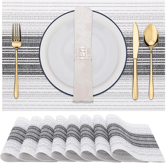 Winknowl Placemats, Set of 8 Heat Resistant Stain Resistant Woven Vinyl Insulation Place mats, Durable Washable Elegant Table Mats for Dining (White)
