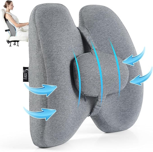 Lumbar Support Pillow for Office Chair Back Support Pillows for Car, Computer, Gaming Chair, Recliner Memory Foam Pillow for Pain Relief Adjustable Strap Improve Posture (with Small Cushion)