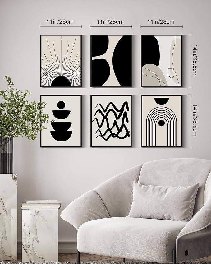 Drsoum Abstract Boho Wall Art Minimalist Geometric Framed Boho Room Decor Black Line Art Canvas Painting Mid Century Modern Prints Bohemian Posters for Living Room Bedroom 11x14in - Black Framed