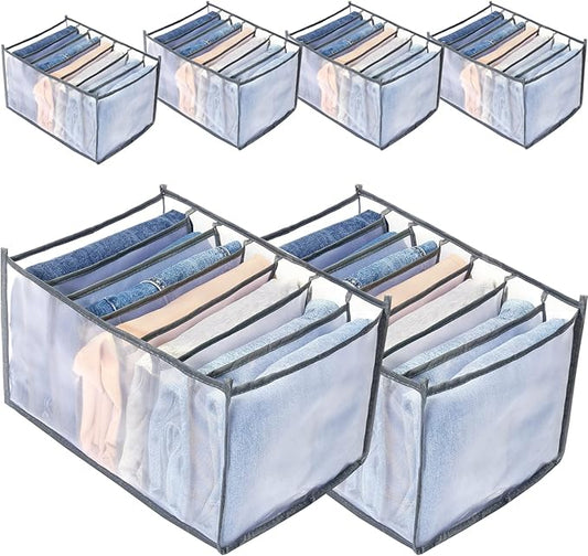 TOOVREN Clothes Organizer for Folded Clothes, Wardrobe Clothes Organizer, Drawer Organizers for Clothing, Mesh Storage Compartment Storage for Underwear Pants t-Shirt Leggings (7Grids,6Pack)
