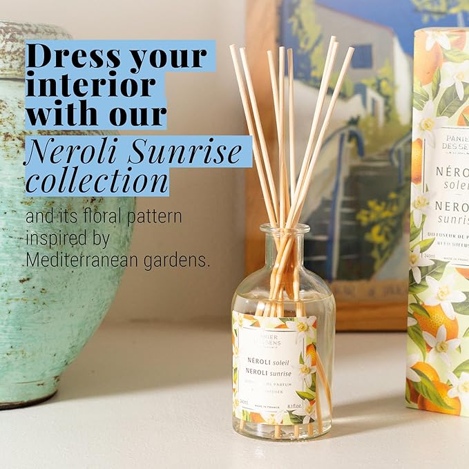 Panier des Sens - Neroli Reed Diffuser – Long Lasting Fragrance 5+ Months - Elegant Home Decor - 8.1 fl.oz Oil-Based Scent Diffuser - Made in France Home Fragrance - 90% Natural Ingredients