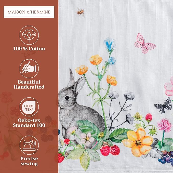 Maison d' Hermine Placemats Set of 4 100% Cotton Washable Cloth Place Mats, Reusable Table Mats for Kitchen Dining Decoration, Party, Wedding, Restaurant Spring/Summer (Printemps, 13" x 19")