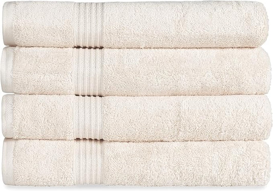 Superior Egyptian Cotton 4-Piece Bath Towel Set for Shower, Bath, Spa, Resort, Hotel, Soft Body Towels, Airbnb Essentials, Apartment, Dorm, Quick Dry, Absorbent, Bathroom Basics, Ivory