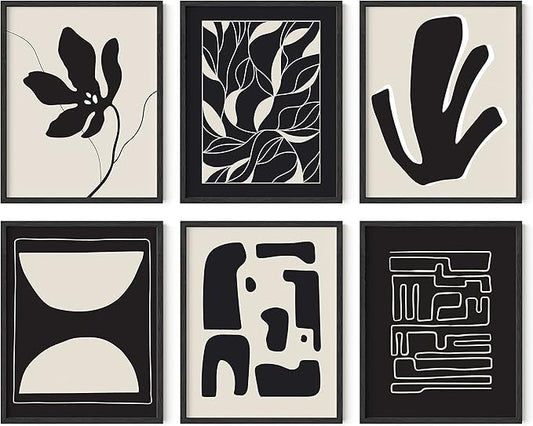 HAUS AND HUES Abstract Art Wall Decor - Set of 6 Modern Art Gallery Display, Abstract Minimalist Wall Art, Mid Century Modern Artwork, Modern Art Wall Decor Neutral Art (Unframed 11x14)