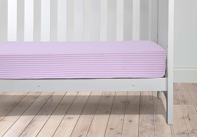 100% Cotton Jersey Knitted Standard Crib Sheets for Boys and Toddler, Soft and Breathable, Crib Sheets Girl Snug Fit, Machine Washable, Multiple Colors (P1, Pink Stripe,28"x52"x9")