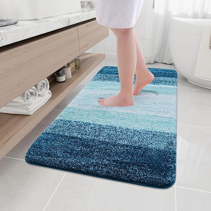 Arotive Microfiber Bathroom Rugs, Shaggy Soft and Absorbent Bath Rug, Non-Slip, Thick Plush Machine Washable Dry Bath Mats for Bathroom, Tub and Shower, 50x30, Peacock Blue