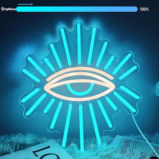 Evil Eyes Neon Signs for Wall Decor, Dimming LED Blue Goth Eyes Neon Signs, USB Neon Wall Signs for Game Room Bedroom Man Cave Kids Room Party Christmas Gift(11.8x13in)