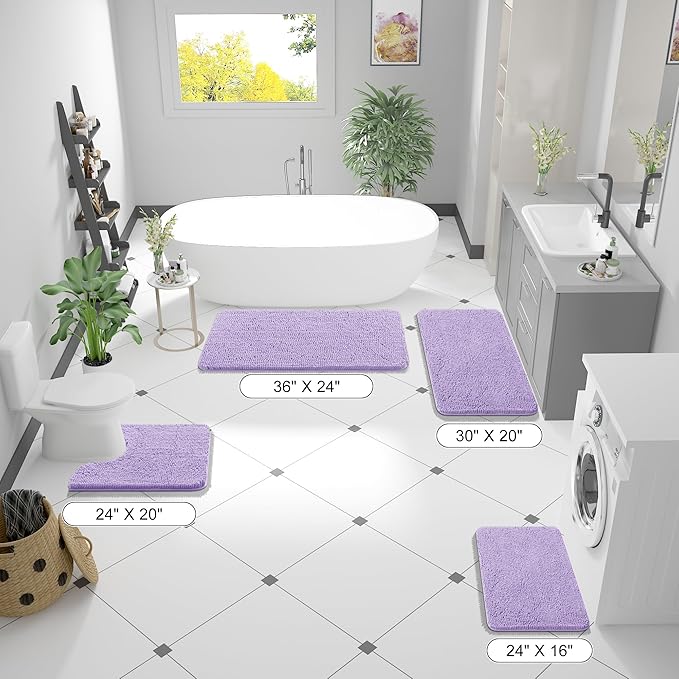 OLANLY Bathroom Rugs 24x16, Extra Soft Absorbent Chenille Bath Rugs, Rubber Backing Quick Dry, Machine Washable Bath Mats for Bathroom Floor, Tub and Shower, Home Decor Accessories, Lavender