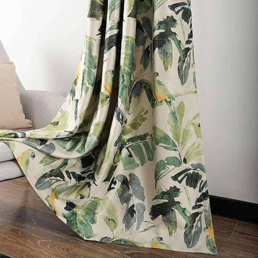 Leeva Extra Wide Curtains for Living Room, 1 Pc Blackout Curtains & Drapes Panel with Grommet, Green Macaw Pattern Print Window Treatment for Sliding Glass Door 100 Inches Wide