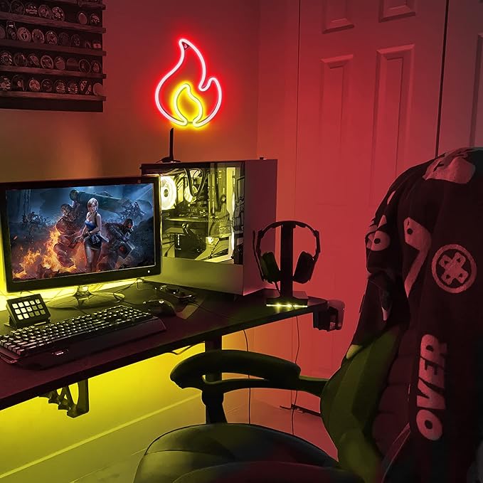 Lumoonosity Flame Neon Sign, Red and Yellow Flame Neon Light with On/Off Switch, Flame Led Light Sign for Wall Decor, Hanging Flame Shaped Light, Fire Neon Lights for Bedroom, Gaming Room Setup