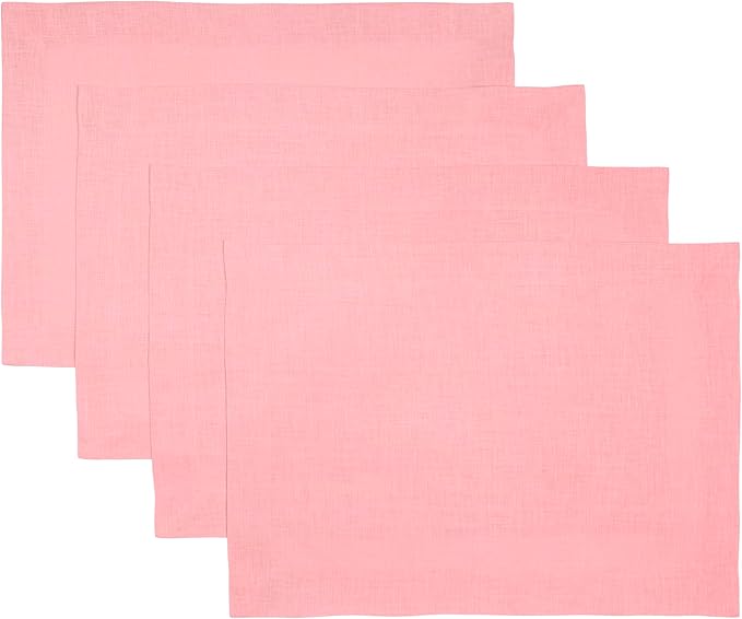 D'Moksha Homes Linen Dusty Pink Placemats Set of 4-100% Pure Linen Placemats 14 x 19 Inch for Summer - Handcrafted and Machine Washable