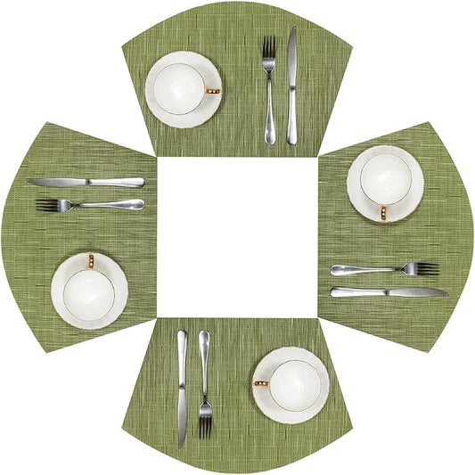 SHACOS PVC Woven Vinyl Wedge Placemats Set of 4 Round Table Placemats Wipe Clean Heat Resistant Round Table Mats (4, Green)