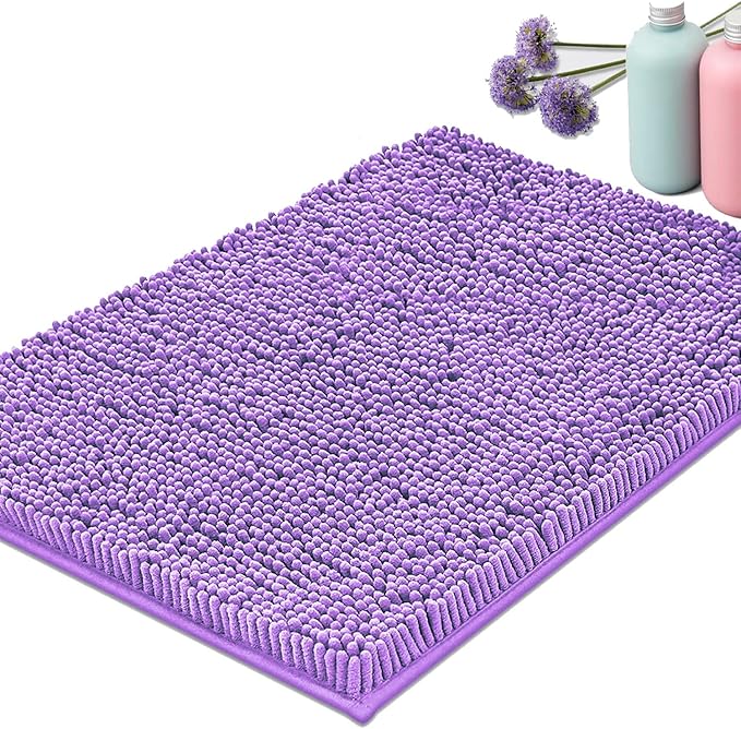 Bathroom Rugs Mat 70x24 Long Non Slip Chenille Bath Mats Bath Rugs for Bathroom Shower Purple