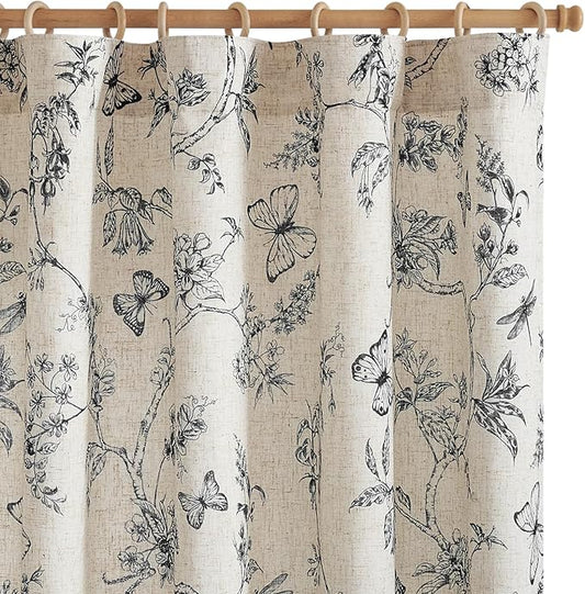 jinchan Floral Curtains Lined Linen Blend Curtain for Living Room 96 Inch Length Black Farmhouse Flower Patterned Curtain French Country Curtains Drapes Back Tab Rod Pocket 2 Panels