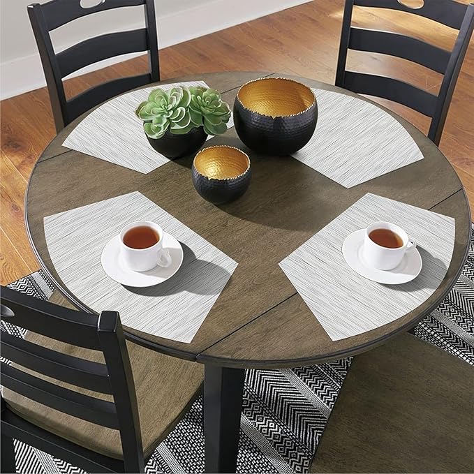 SHACOS Wedge Placemats Set of 8 Woven Vinyl Placemats for Small Round Table Place Mats Wipe Clean Non Slip Table Mats, Gray White