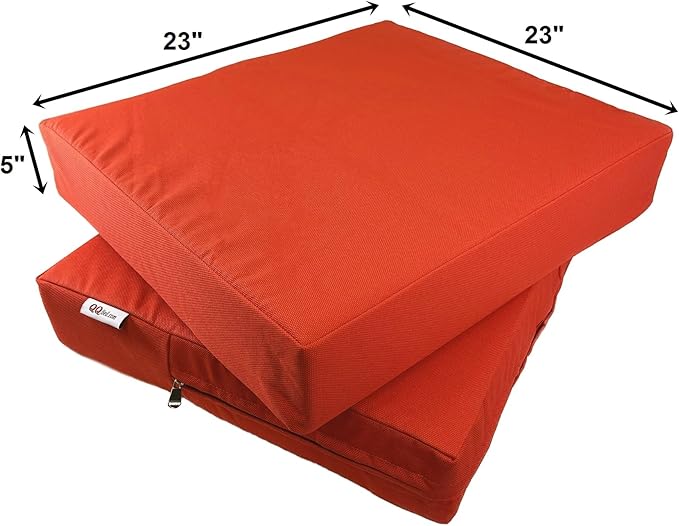 2 Pack 23X23X5 Inch Outdoor Water-Resistant Cushion Pillow Replacement Covers Only with Zipper for Patio Furniture, Sofa, Loveseat, Deep Seat Chair in Tango Color
