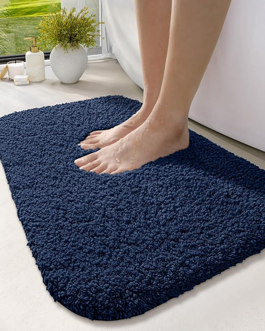DEXI Bathroom Rug Mat 24x16, Extra Soft and Absorbent Bath Rugs, Washable Non-Slip Thick Carpet Mat for Shower Floor, Tub, Navy
