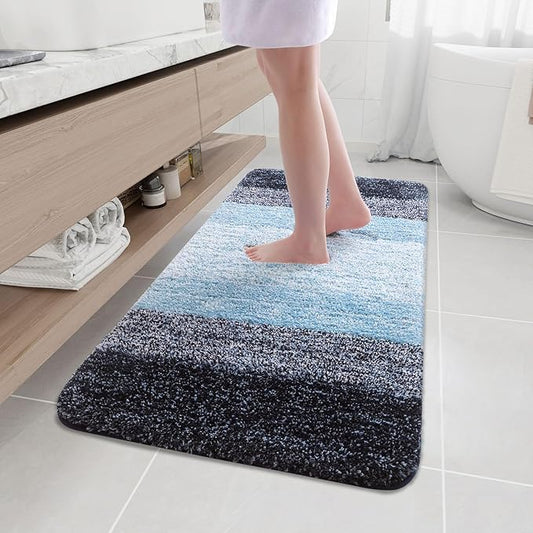 Arotive Microfiber Bathroom Rugs, Shaggy Soft and Absorbent Bath Rug, Non-Slip, Thick Plush Machine Washable Dry Bath Mats for Bathroom, Tub and Shower, 47x24, Blue