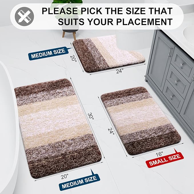 Arotive Microfiber Bathroom Rugs, Shaggy Soft and Absorbent Bath Rug, Non-Slip, Thick Plush Machine Washable Dry Bath Mats for Bathroom, Tub and Shower, 54x24, Brown