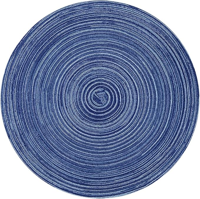 Topotdor 14 Inch Round Placemats Heat-Resistant Stain Resistant Anti-Skid Washable Polyproplene Table Mats Placemats (Blue, Set of 4)
