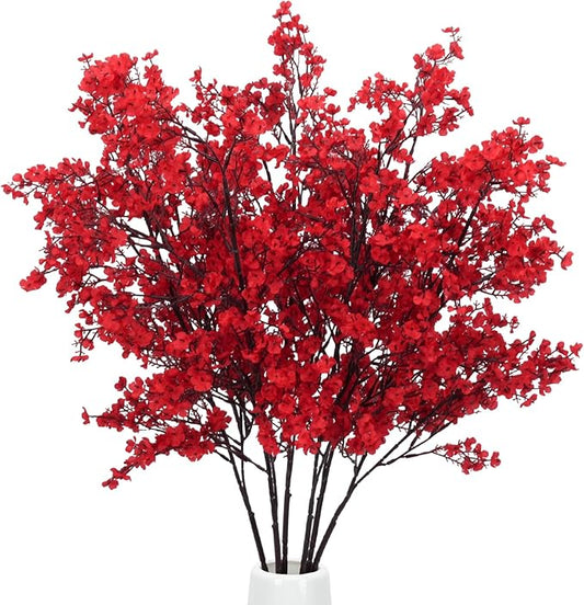 AILANDA 6 Bundles Babys Breath Artificial Flowers Red, 39.4'' Long Stems Faux Flowers Real Touch Silk Flowers Arrangement for Floor Vase Home Wedding Kitchen Dinning Table Christmas Centerpieces Decor