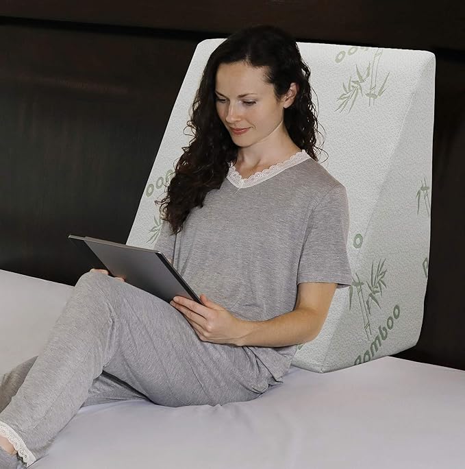 InteVision Foam Bed Wedge Pillow (25 x 24 x 12 inches) and Headrest Pillow in One Package - Helps Relief from Acid Reflux, Post Surgery, Snoring - 2 inches Memory Foam Top