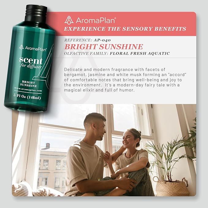Aromaplan Hotel Scents Bright Sunshine 5 Fl Oz (2 Pack), Luxury Aroma & Hotel Fragrance Diffuser Oil- Hotel Diffuser Oil for Aromatherapy- USA Made, Bigger Bottle, Bolder Aroma & Longer Lasting