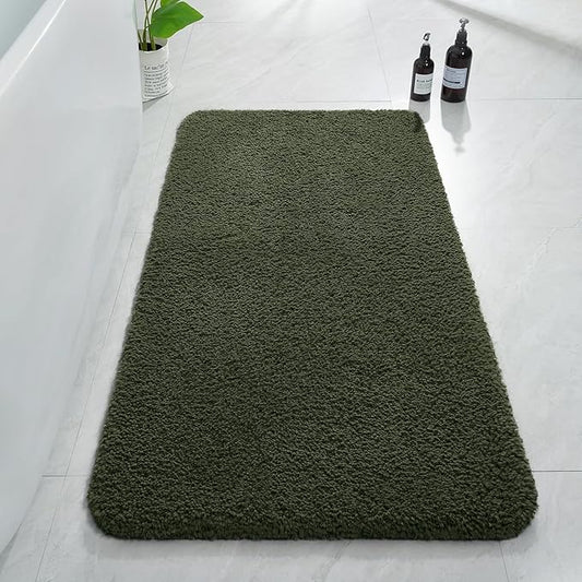 AROGAN Luxury Long Bathroom Runner Rug, 24x48 Inch Thick Soft and Absorbent Non Slip Bath Mat, Rubber Backing Quick Dry Rugs Carpets, Machine Washable Plush Mats for Shower Floor, Olive Green