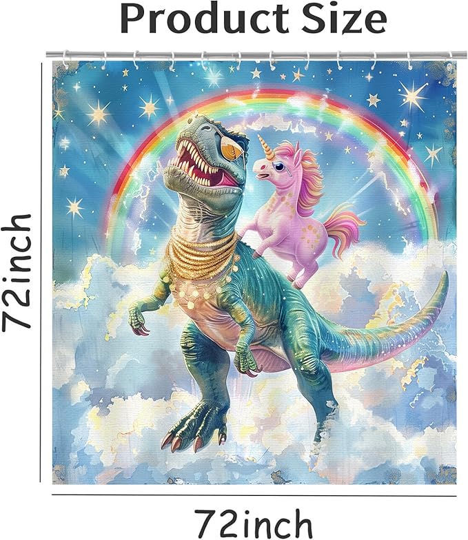 Dinosaur Shower Curtain for Bathroom, Dino Shower Curtain for Kids Boy,Funny Cartoon Dinosaur Polyester Shower Curtain Waterproof Washable Durable 12 Hooks 72"x72" Dinosaur Decor