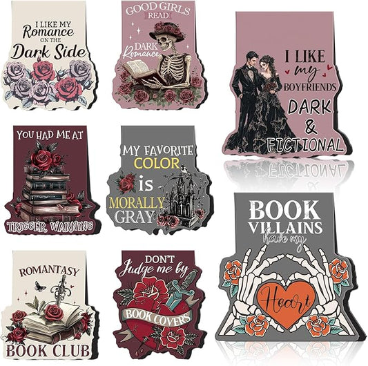 Dark Romance Magnetic Bookmark - 8 PCS Gothic Magnetic Bookmarks Skeleton Flower Book Mark Magnets Romantasy Page Marker Clip Gift for for Women Girls Dark Romance Reader Students Teachers