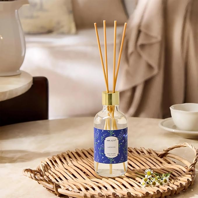 Airkeep Reed Diffuser Oil Set with Reed Sticks,Lavender Aromatherapy Oil Scent Diffuser for Home Office Bathroom Decoration Perfume and Gifts 3.38oz/100ml