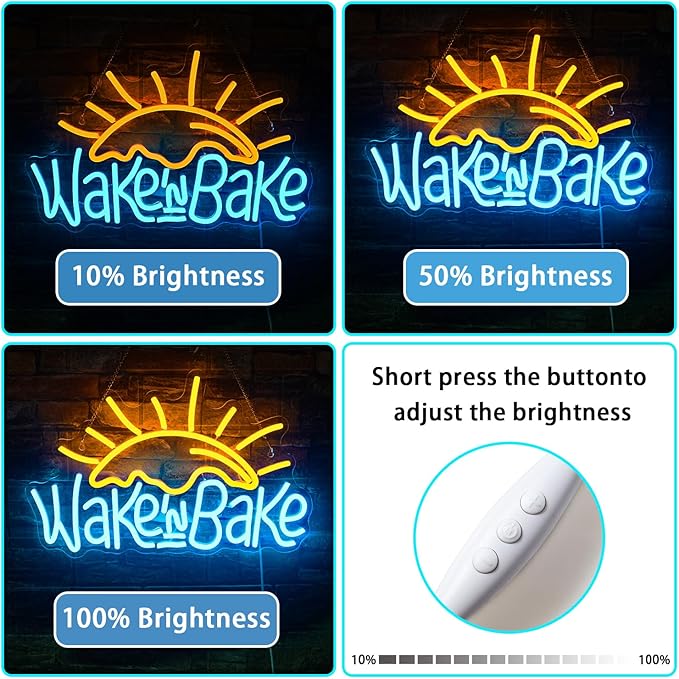 NOSUN Wake in Bake Neon Sign Coffee Bar Neon Signs for Wall Decor with Dimmable Yellow Blue LED Neon Sign Sun Neon Lights Sign for Bedroom Home Kitchen Restaurant Shops Cafes Dessert House Party