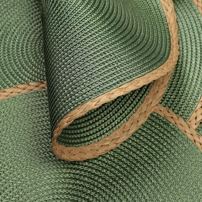 Noctiflorous Round Braided Placemats Set of 6 Table Mats 15 Inches Washable Heat Resistant for Dining Table Non-Slip Indoor Outdoor Place Mats for Thanksgiving Christmas Easter(Green Thin Edge 6)