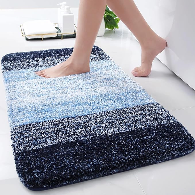 Arotive Microfiber Bathroom Rugs, Shaggy Soft and Absorbent Bath Rug, Non-Slip, Thick Plush Machine Washable Dry Bath Mats for Bathroom, Tub and Shower, 24x16, Blue