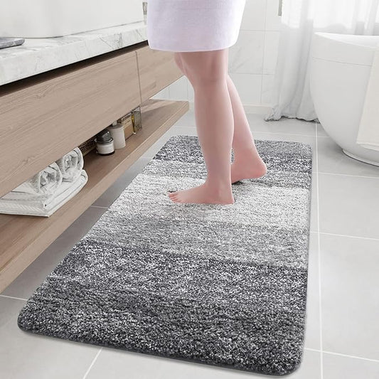 Arotive Microfiber Bathroom Rugs, Shaggy Soft and Absorbent Bath Rug, Non-Slip, Thick Plush Machine Washable Dry Bath Mats for Bathroom, Tub and Shower, 54x24, Grey