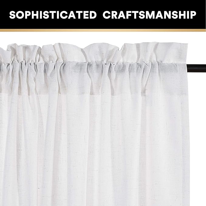 PrinceDeco Linen Curtains for Bedroom Living Room, Light Filtering Farmhouse Curtains 84 inches Long 2 Panels Set Burlap Look Farmhouse Country Decor(Off White, 52" W x 84" L)