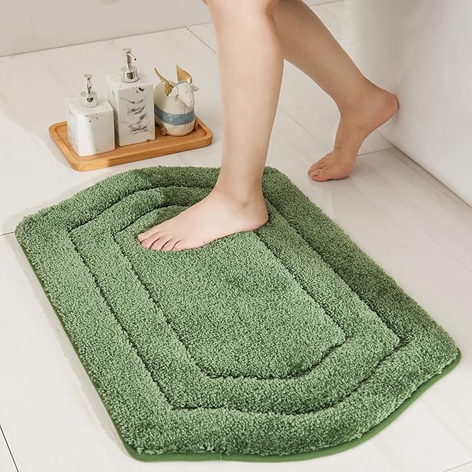COSY HOMEER Extra Thick Bath Rugs for Bathroom - Anti-Slip Bath Linen Sets Mats Soft Plush Yarn Shaggy 100% Strong Polyester Living Room Bedroom Floor Water Absorbent(Green,17x27 - Inches)