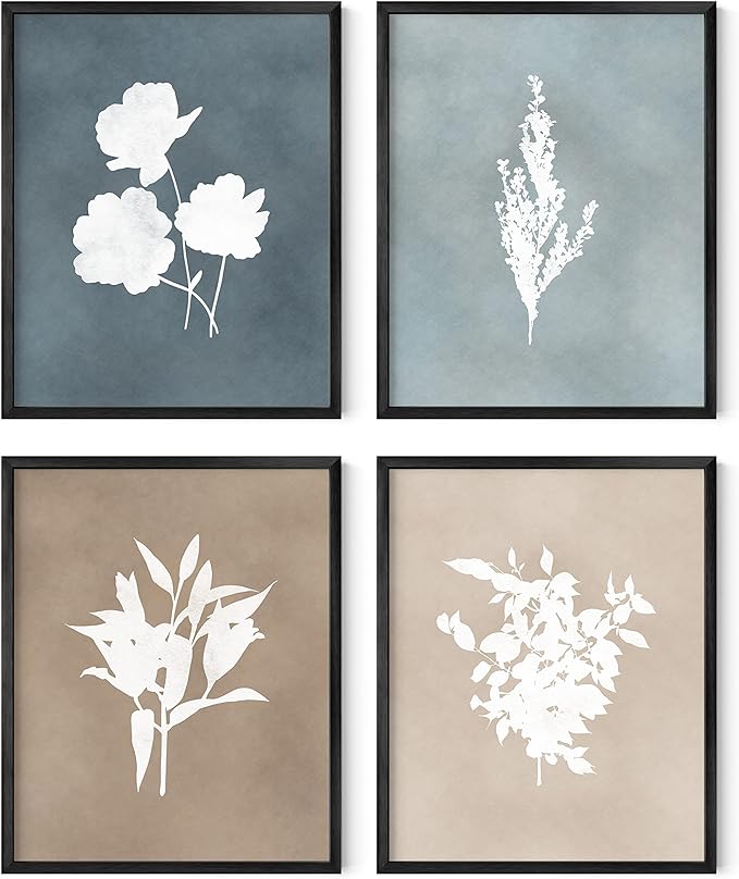 HAUS AND HUES Floral Wall Art - Set of 4 Plant Posters for Wall Vintage, Botanical Prints, Flower Pictures for Room Aesthetic, Vintage Art Prints, Flower Wall Art (Unframed, 8x10)