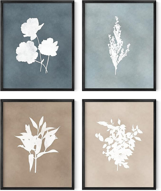 HAUS AND HUES Floral Wall Art - Set of 4 Plant Posters for Wall Vintage, Botanical Prints, Flower Pictures for Room Aesthetic, Vintage Art Prints, Flower Wall Art (Unframed, 8x10)