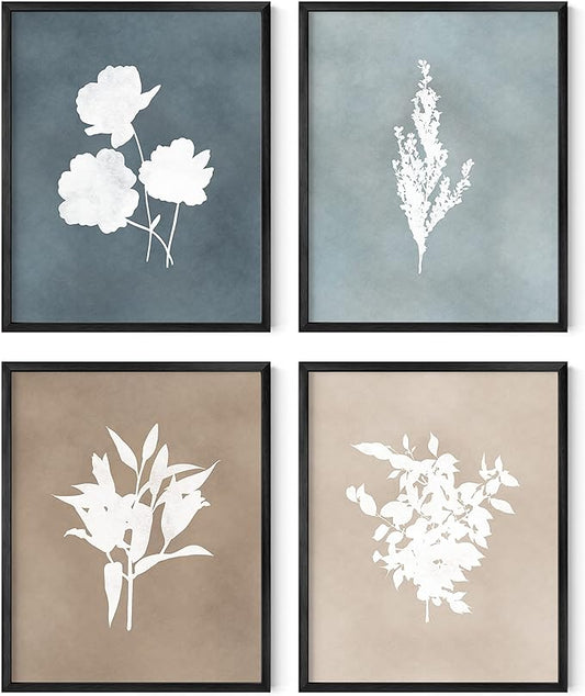 HAUS AND HUES Floral Wall Art - Set of 4 Plant Posters for Wall Vintage Botanical Prints, Flower Pictures for Room Aesthetic, Vintage Art Prints Flower Wall Art (Black Frame, 8x10)