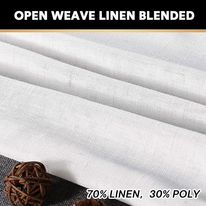 PrinceDeco Linen Curtains for Bedroom Living Room, Light Filtering Farmhouse Curtains 84 inches Long 2 Panels Set Burlap Look Farmhouse Country Decor(Off White, 52" W x 84" L)