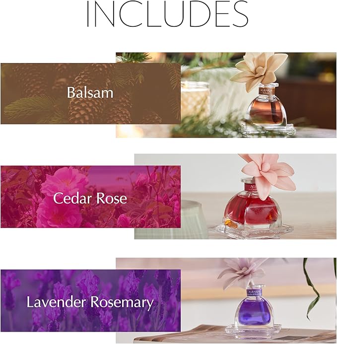 Agraria Into The Woods PetiteEssence Collection, Handmade Sola Flower Reed Diffuser Set of 3, 1.7 oz Each, Scented Oil Diffuser Gift Set for Home