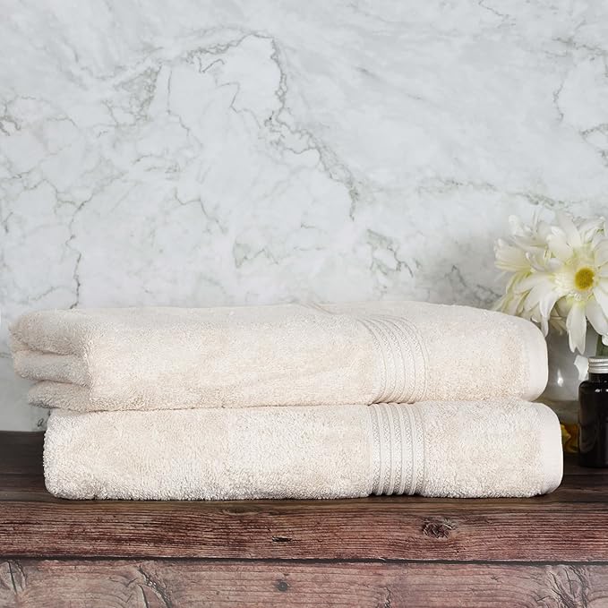 Superior Egyptian Cotton 2-Piece Bath Sheet Towel Set, Oversized Body Towels For Adults And Kids, Large Towel For Bath, Shower, Guest Bathroom, Spa, Gym, Resort, Essentials, Airbnb, Ivory