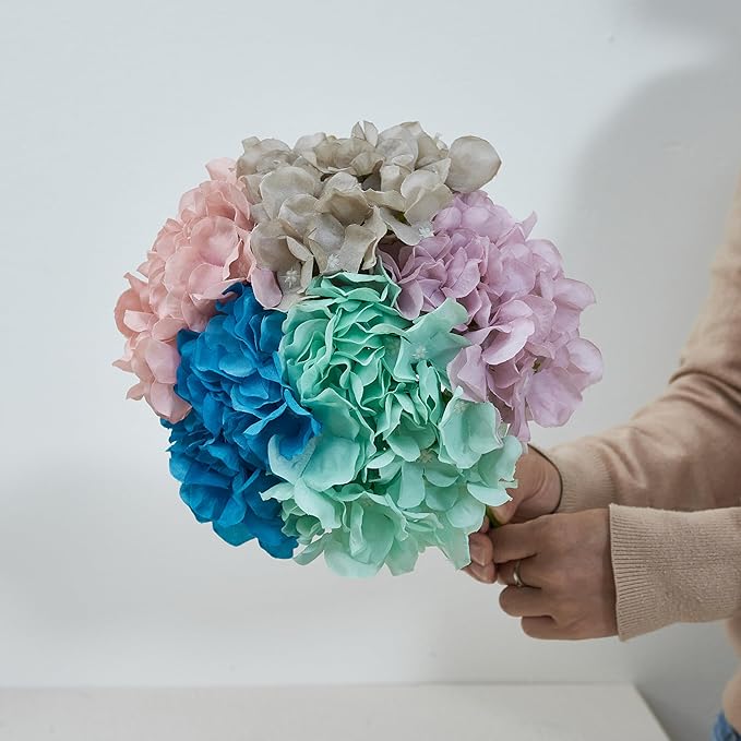 Dusty Rose Pink Artificial Hydrangea Flowers Heads 10 Fake Hydrangea Silk Flowers for Wedding Centerpieces Bouquets DIY Floral Decor Home Decoration with Stems(VASE NOT Included)
