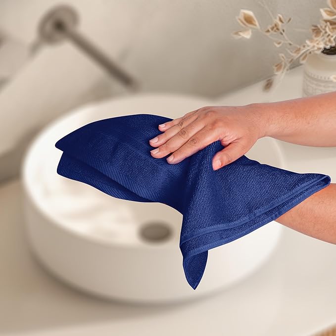 BOUTIQUO Ultra Soft 6-Piece Hand Towel Set 16x28-100% Ringspun Cotton - Durable & Highly Absorbent Hand Towels - Ideal for use in Bathroom, Kitchen, Gym, Spa & General Cleaning - Navy Blue