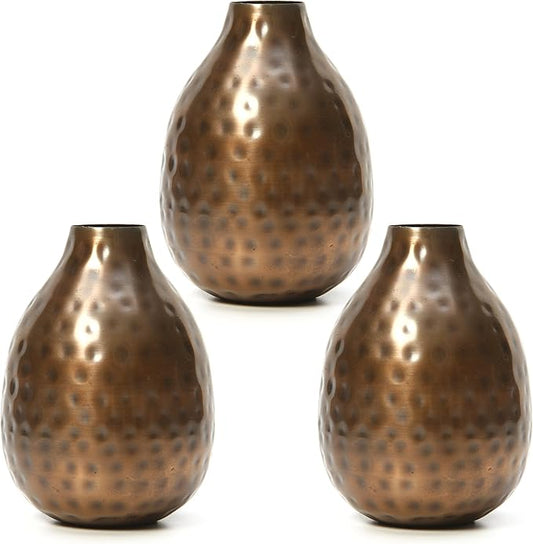 Hosley Set of 3 Metal Bud Vases - Your Choice of Colors. 4.5 Inch High. Ideal Accent Piece for Coffee and Side Tables as Well as Dried Floral Arrangements (3-Antique Bronze Finish)