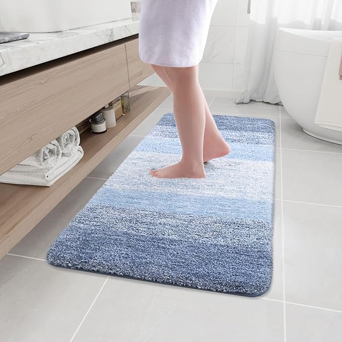Arotive Microfiber Bathroom Rugs, Shaggy Soft and Absorbent Bath Rug, Non-Slip, Thick Plush Machine Washable Dry Bath Mats for Bathroom, Tub and Shower, 44x24, Light Blue