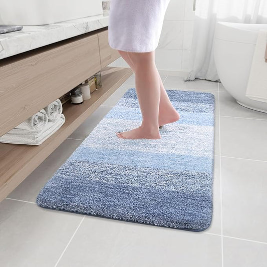 Arotive Microfiber Bathroom Rugs, Shaggy Soft and Absorbent Bath Rug, Non-Slip, Thick Plush Machine Washable Dry Bath Mats for Bathroom, Tub and Shower, 44x24, Light Blue
