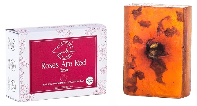 SABUN CO. Rose Oil Soap - Enriched with Rose Essential Oil & Rose Petals - 100% Handcrafted, pH Balanced, Moisturizing Natural Glycerin Soap - GREAT For Sensitive Skin & Facial Care [4.23 oz - 120 gr]
